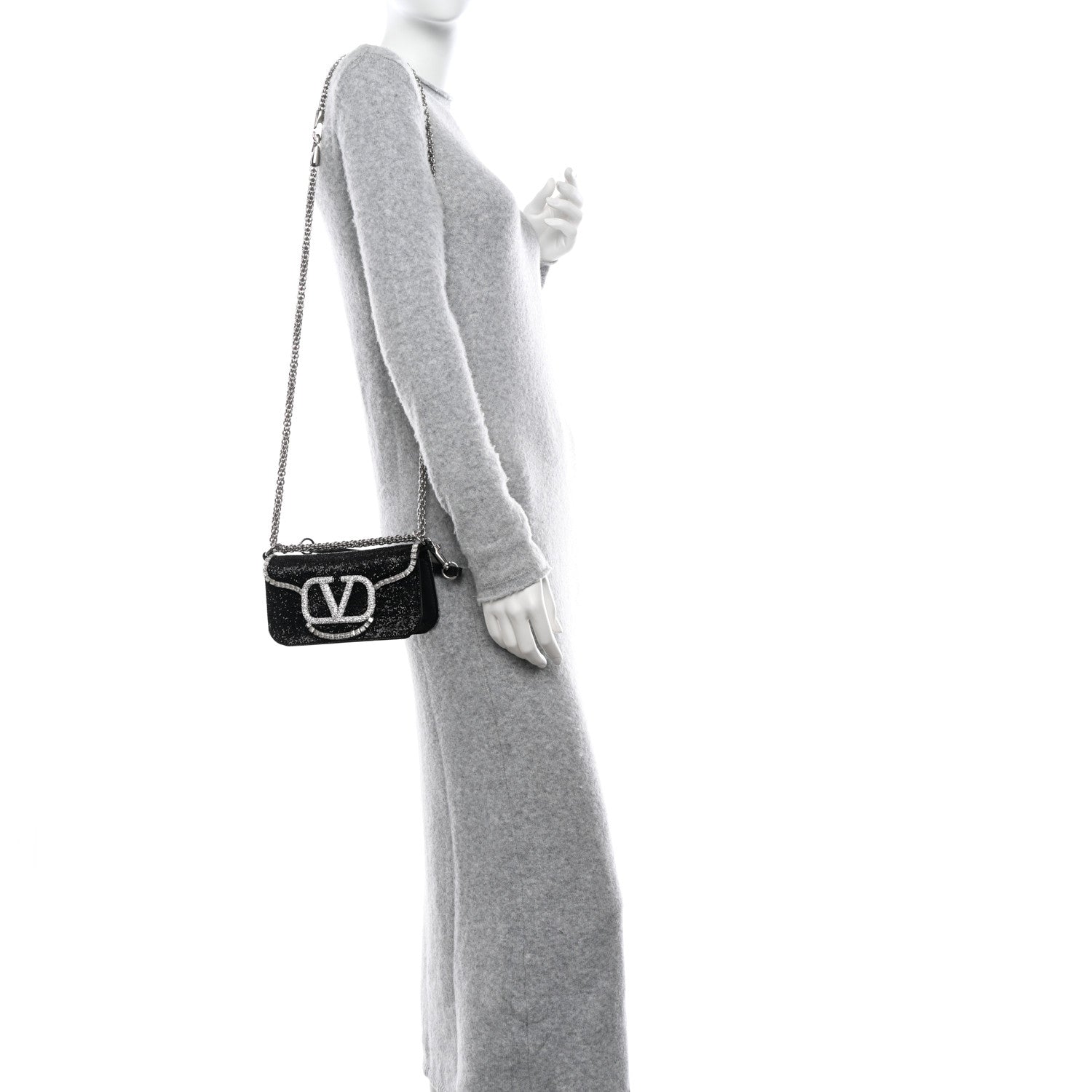 Valentino Garavani Swarovski Crystal Embroidered Vlogo Small Loco Shoulder Bag Crystal Black 2 of 9
