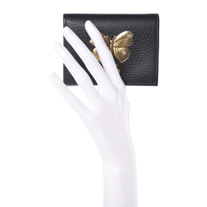 Gucci Pebbled Calfskin Butterfly Card Case Black 2 of 8
