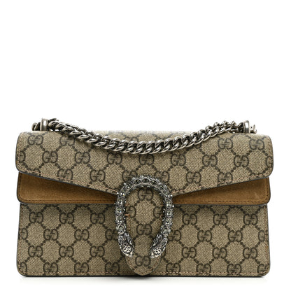 Gucci GG Supreme Monogram Suede Crystal Small Dionysus Shoulder Bag Beige Ebony Taupe 1 of 11