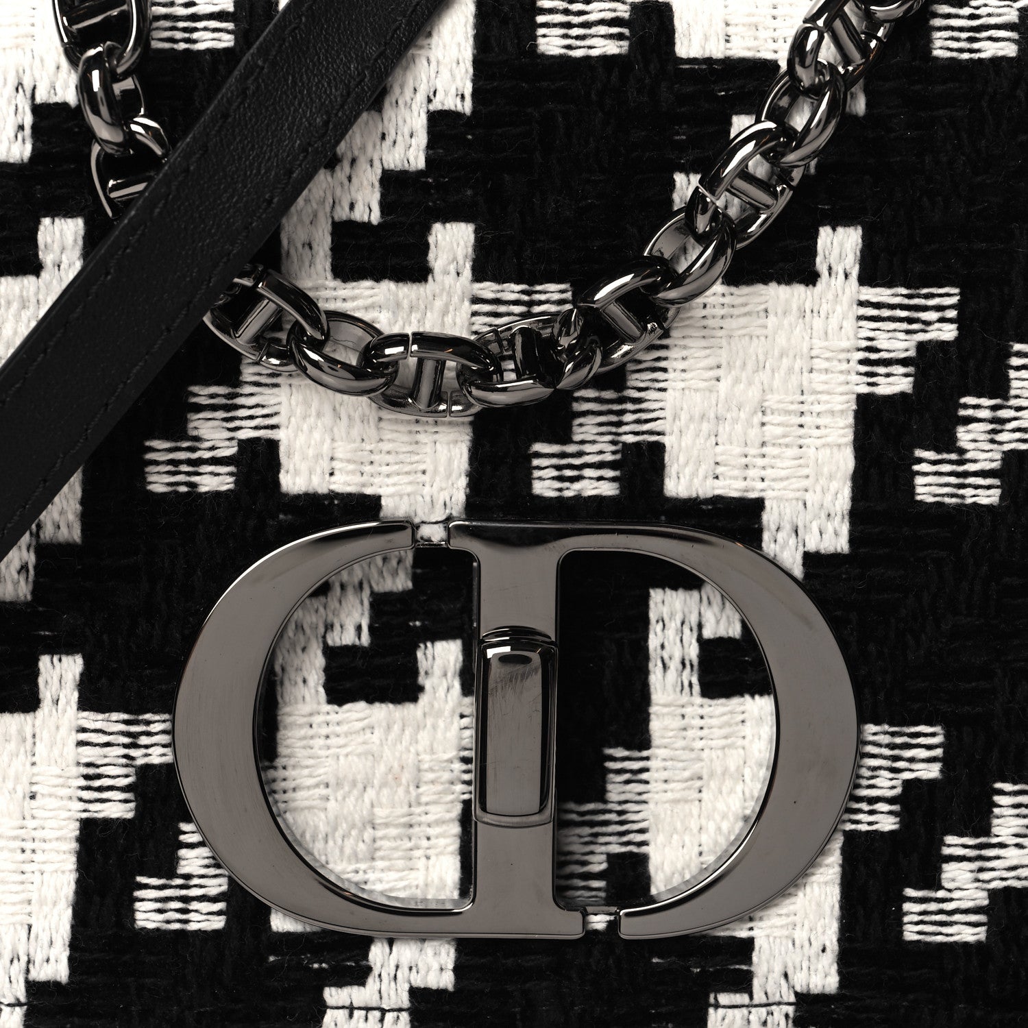 Christian Dior Tweed Macro Houndstooth Small Caro Bag Black White 8 of 11