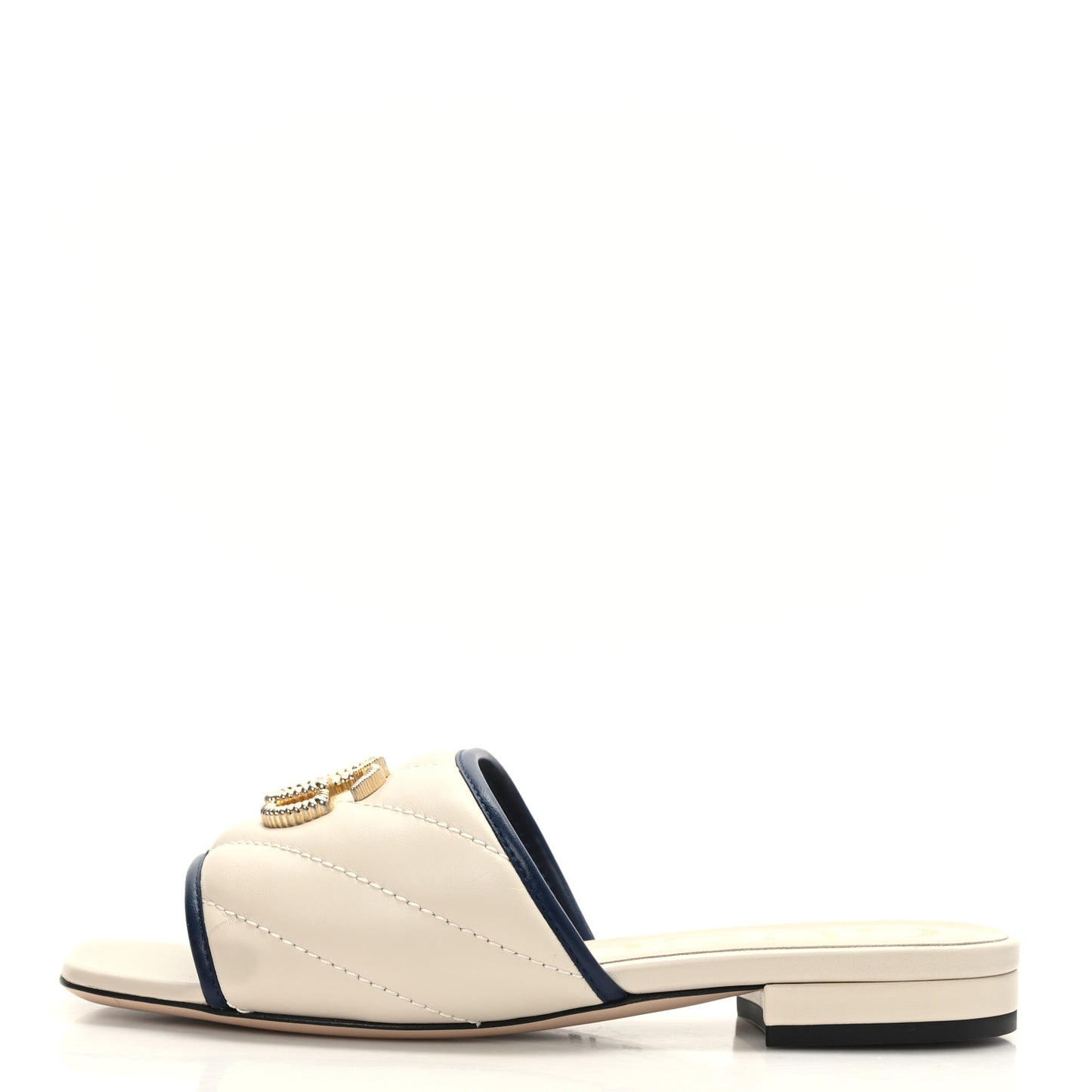 Nappa Matelasse Diagonal Torchon GG Marmont Flat Slide Sandals 35 Mystic White Blue Agata
