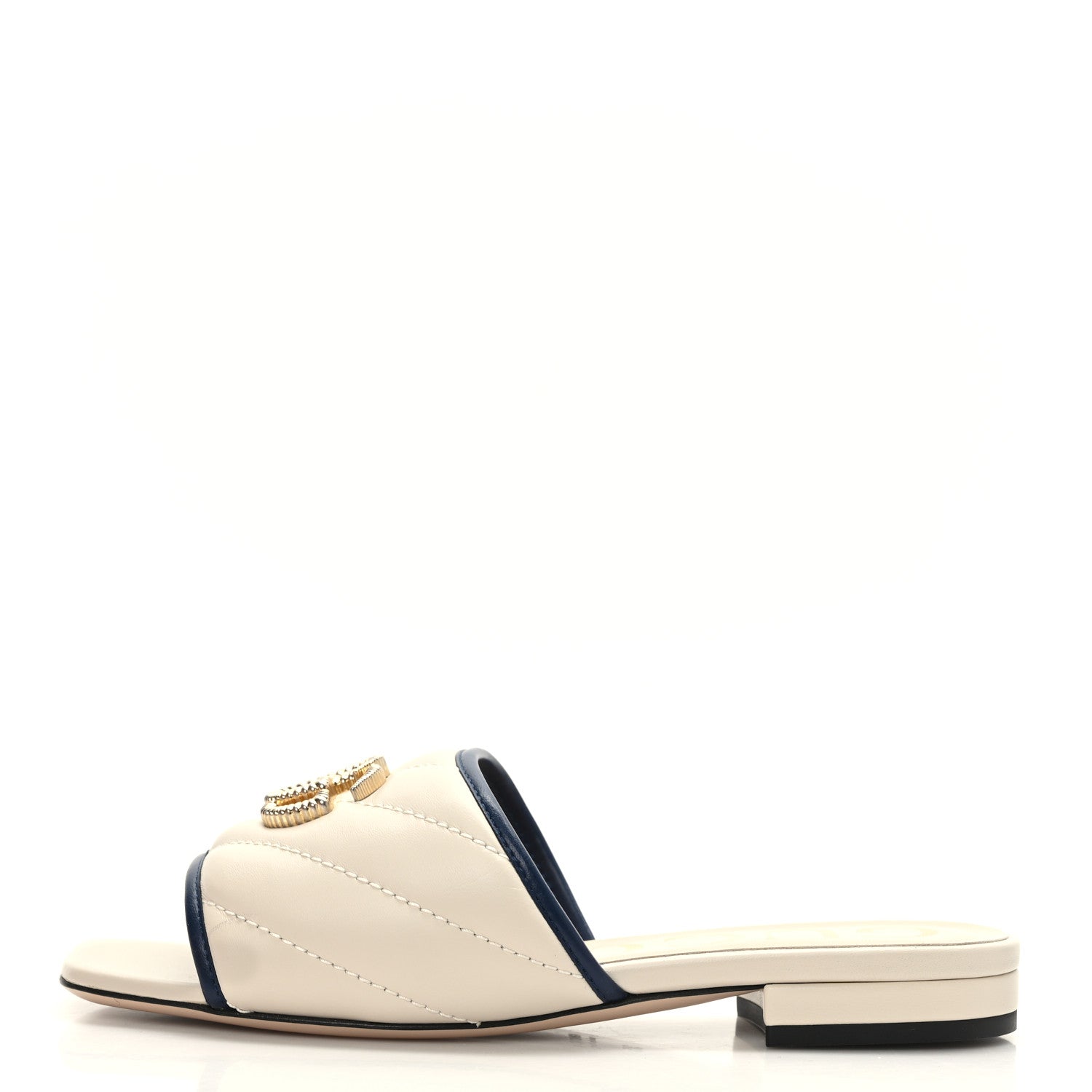 Gucci Nappa Matelasse Diagonal Torchon GG Marmont Flat Slide Sandals 35 Mystic White Blue Agata 1 of 7
