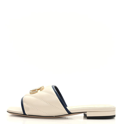 Gucci Nappa Matelasse Diagonal Torchon GG Marmont Flat Slide Sandals 35 Mystic White Blue Agata 1 of 7