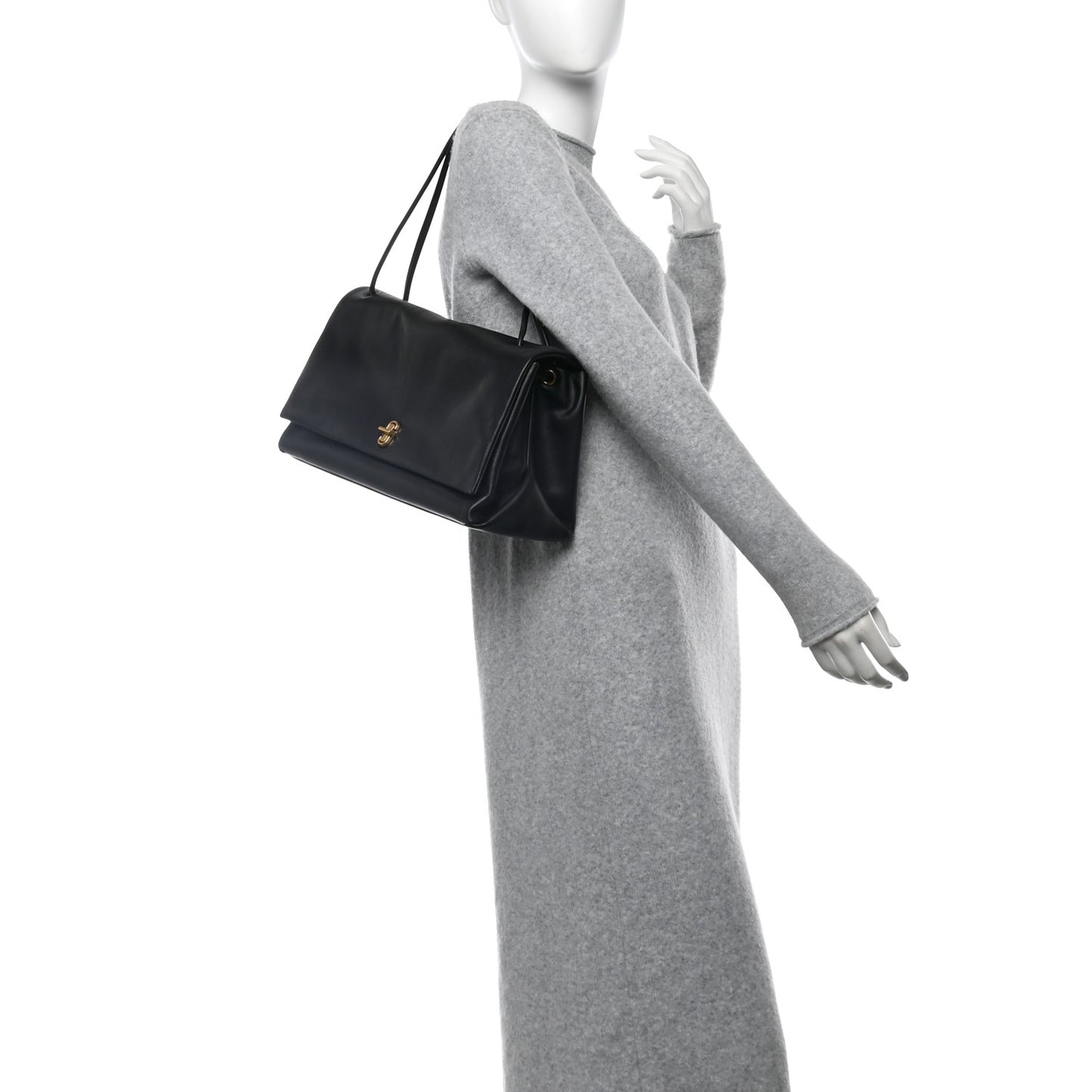 Calfskin Large Dual Shoulder Bag Black