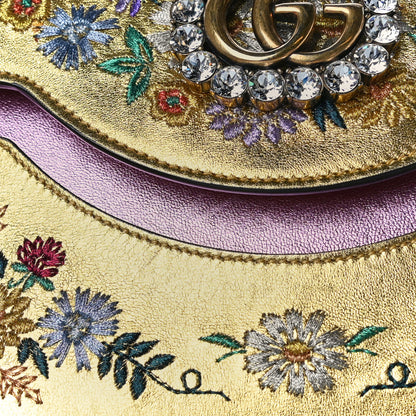 Gucci Metallic Calfskin Embroidered Small Shoulder Bag Gold 16 of 21