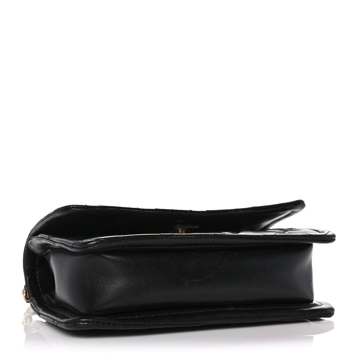 Shiny Lambskin Quilted Mini Flap Black