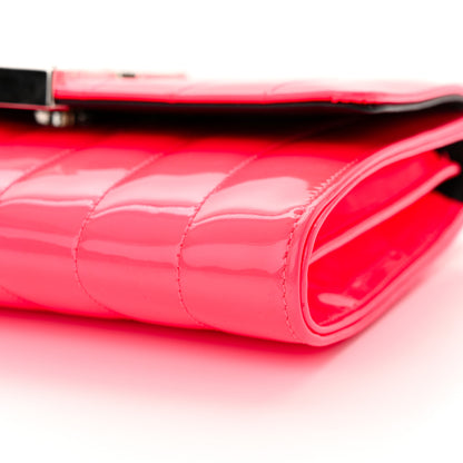 Saint Laurent Patent Calfskin Matelasse Monogram Vicky Chain Wallet Neon Pink 10 of 11
