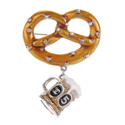 Chanel Crystal Salzburg Pretzel Beer Brooch Brown White Black 1 of 5