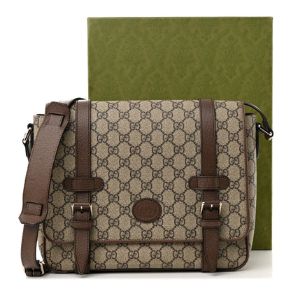 Gucci GG Supreme Monogram Textured Dollar Calfskin Retro Interlocking G Flap Messenger Bag Beige Ebony New Acero 11 of 11