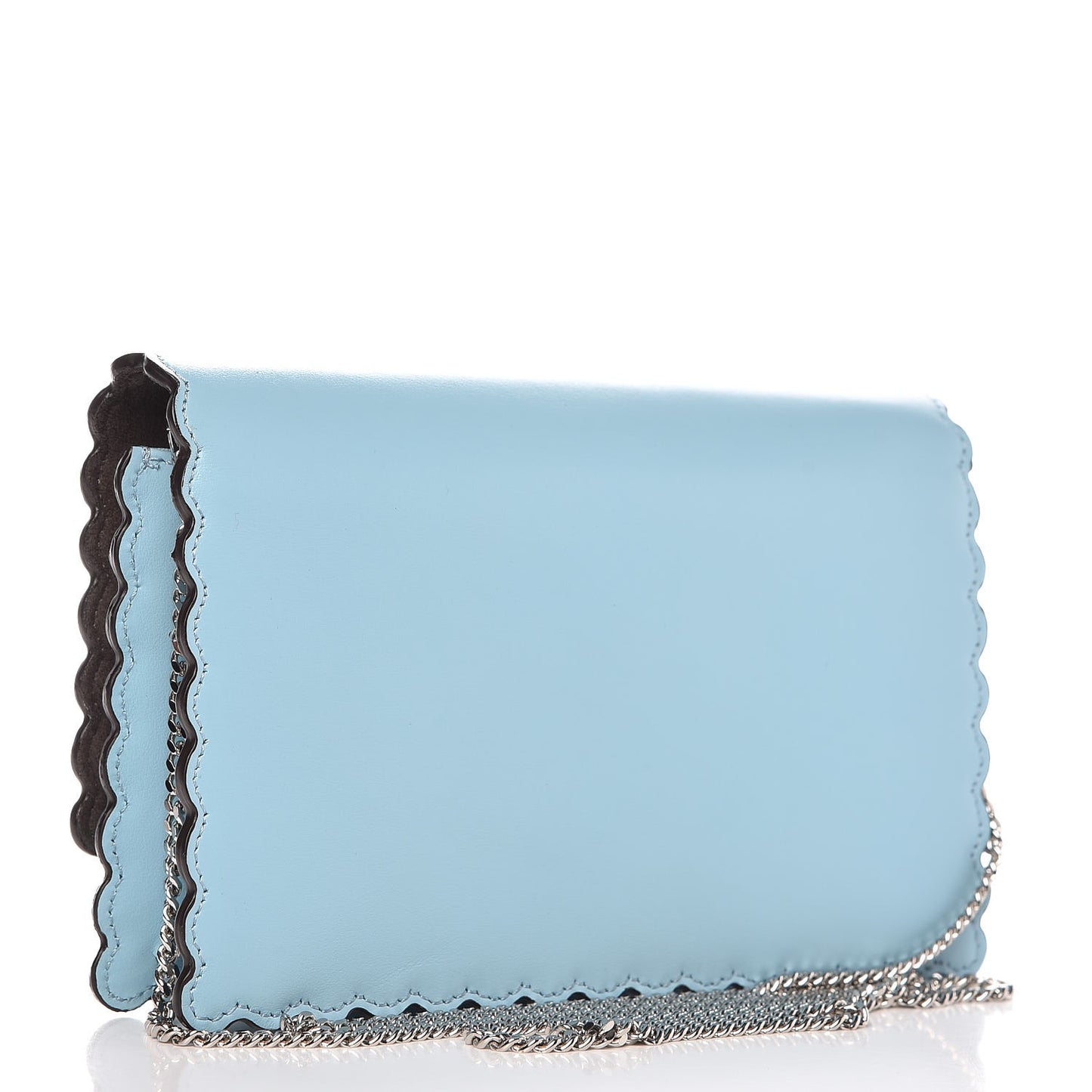 Vitello Century Lucido Nappa Hypnoteyes Scalloped Studded Tube Wallet on Chain Turchese Pallido Blueberry Multicolor