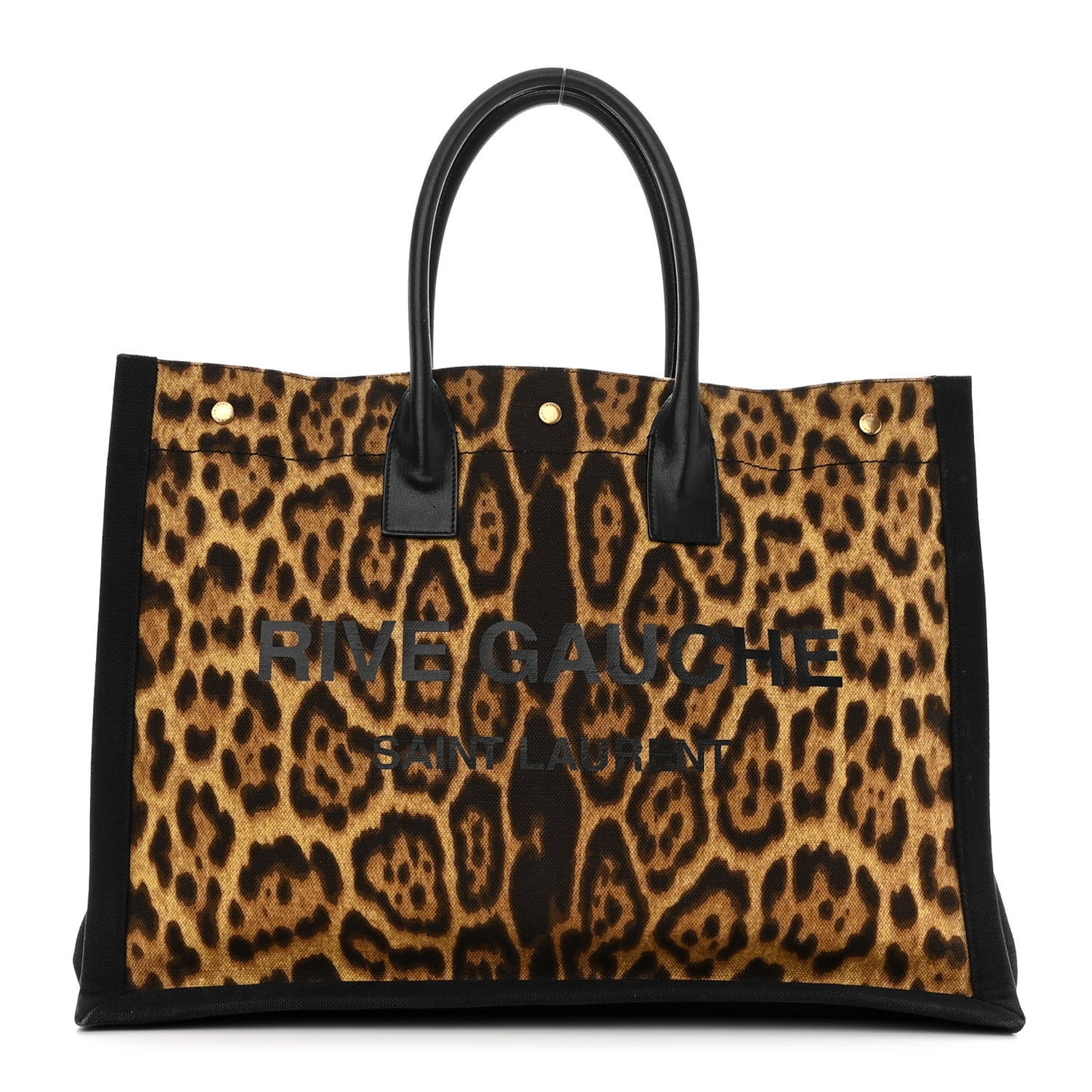 Canvas Calfskin Leopard Print Rive Gauche Noe Tote Natural Black