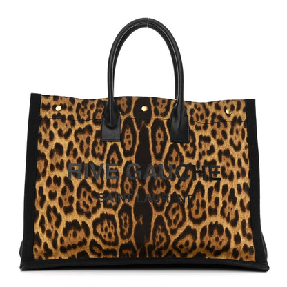 Saint Laurent Canvas Calfskin Leopard Print Rive Gauche Noe Tote Natural Black 1 of 9