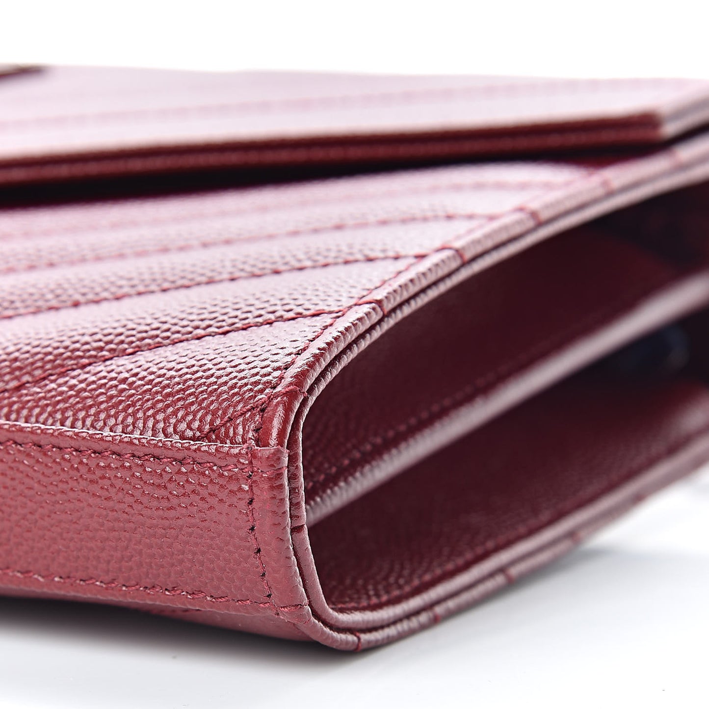Grain De Poudre Matelasse Chevron Monogram Chain Wallet Palissandre