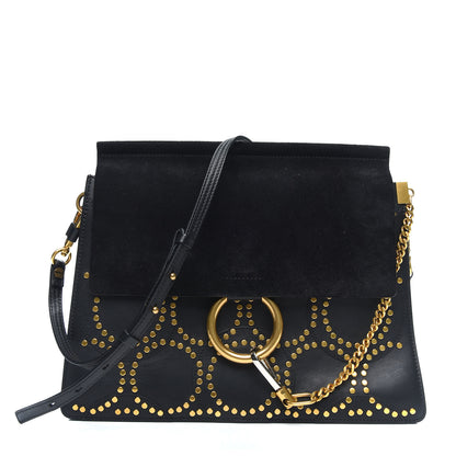 Chloe Calfskin Suede Studded Medium Faye Shoulder Bag Black 1 of 9
