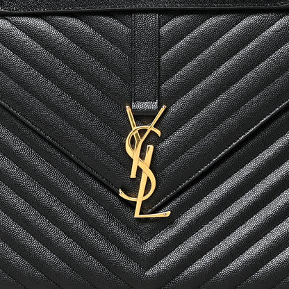 Saint Laurent Grain De Poudre Matelasse Chevron Large Monogram Satchel Black 8 of 14