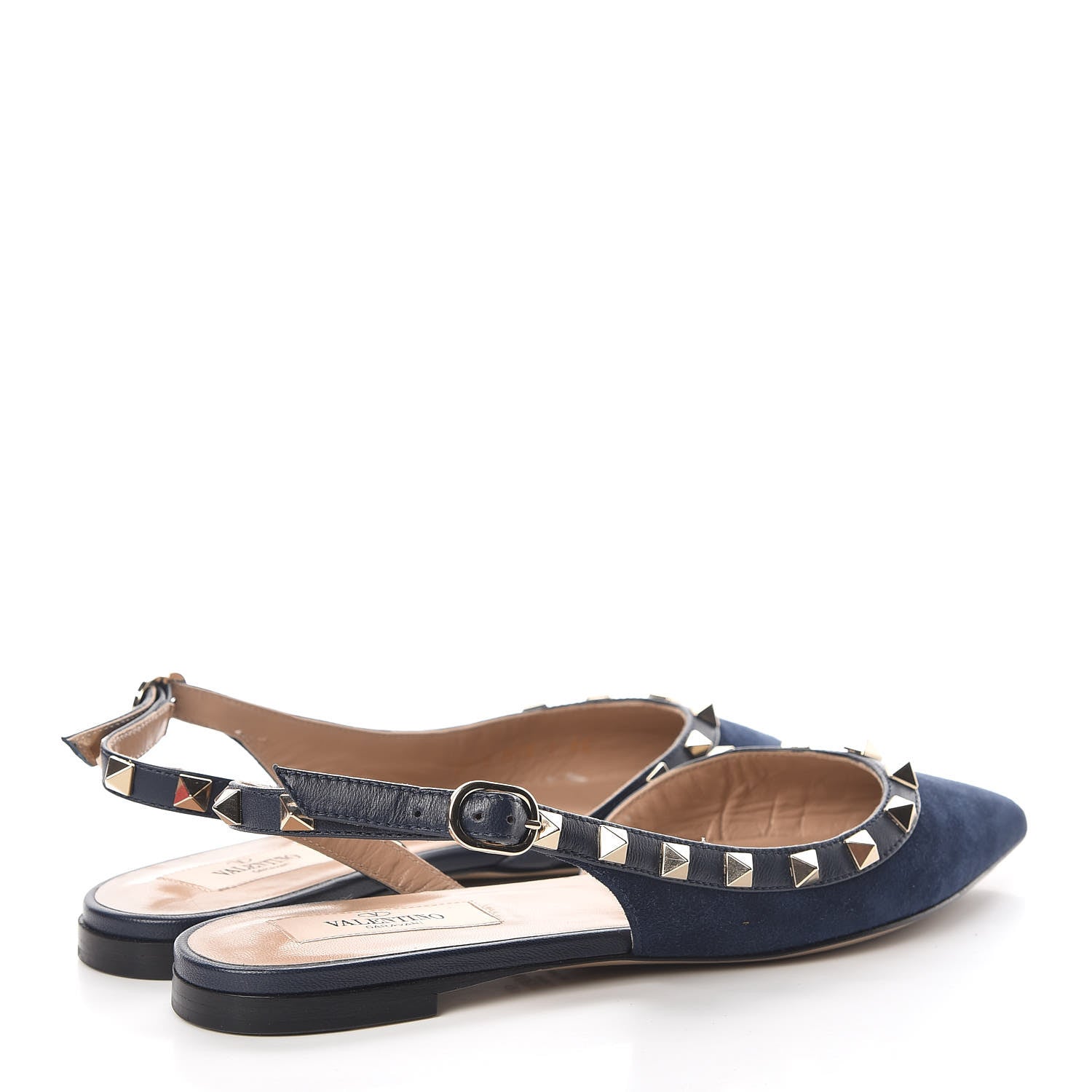 Valentino Garavani Suede Nappa Rockstud Slingback Flats 35 Marine 4 of 9