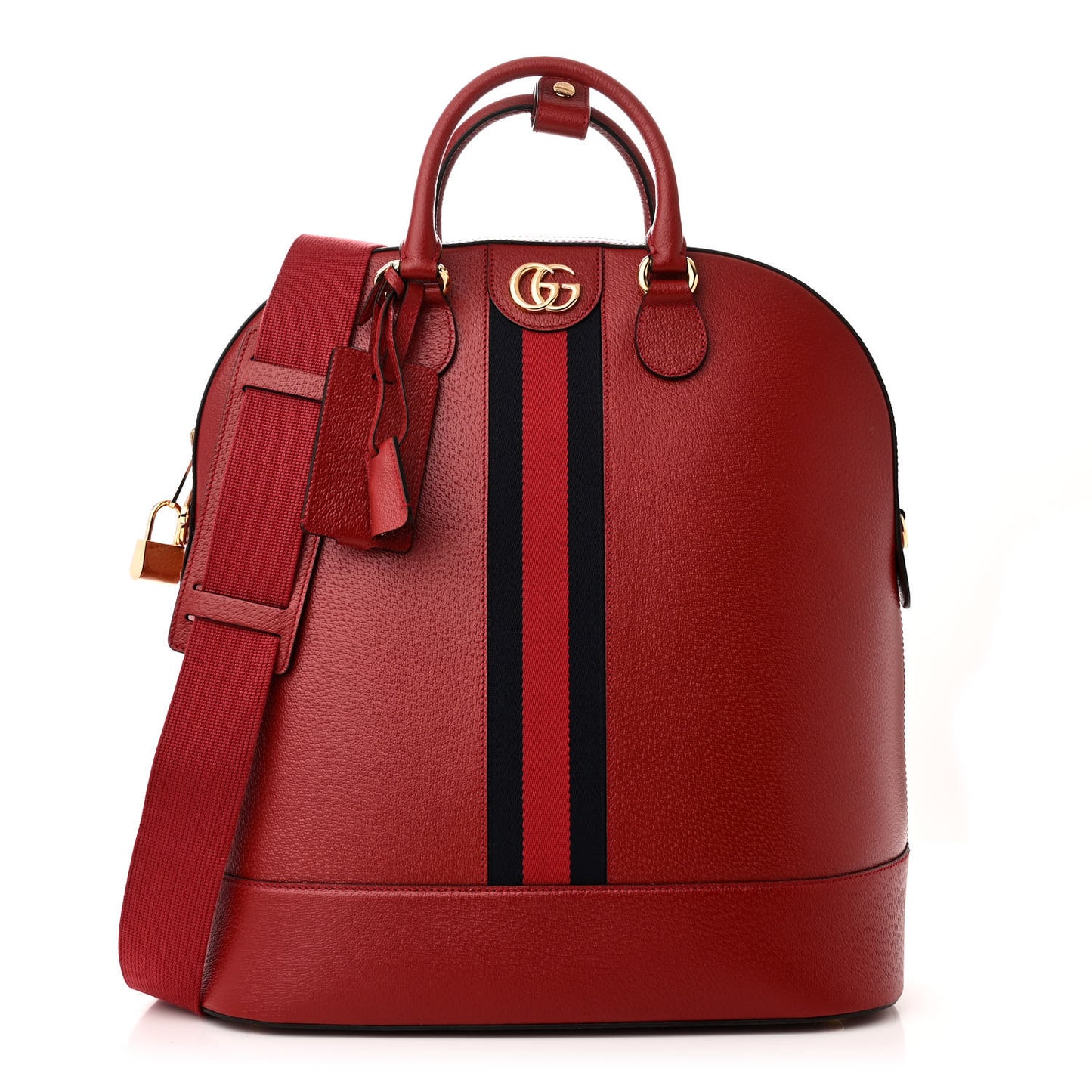 Textured Dollar Calfskin Web Small Savoy Bowling Tote Red