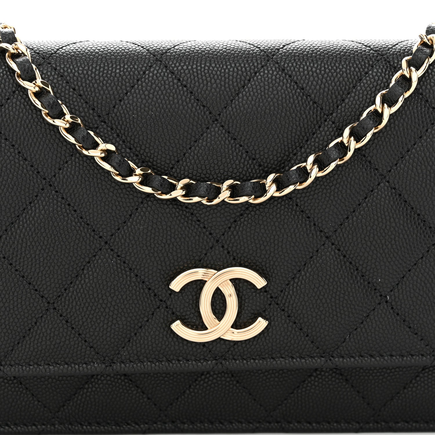 Chanel Caviar Quilted Striated CC Wallet On Chain WOC Black 9 of 11