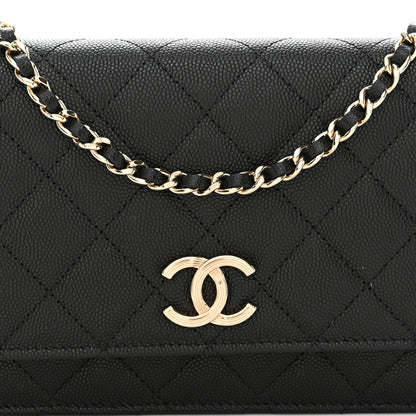 Chanel Caviar Quilted Striated CC Wallet On Chain WOC Black 9 of 11