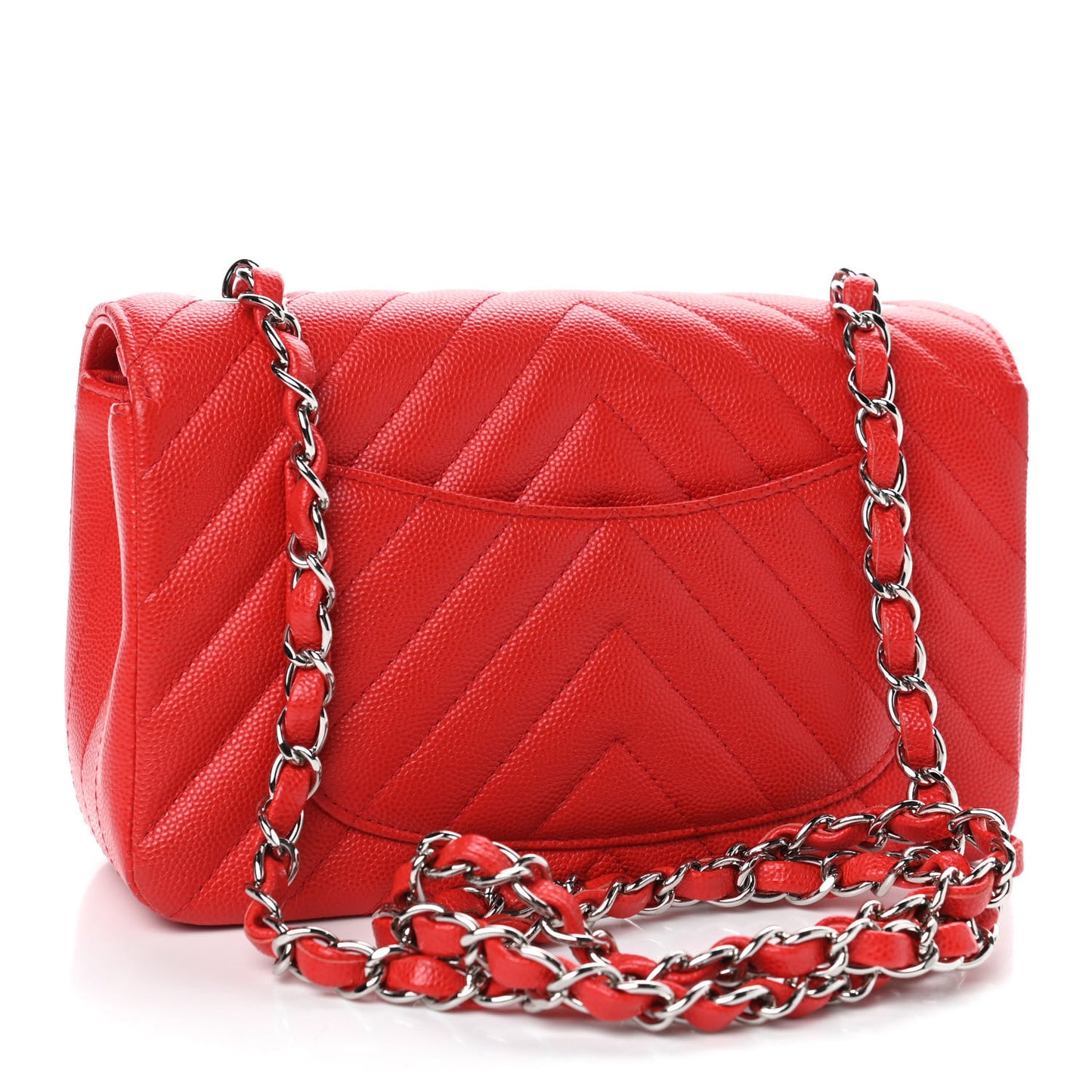 Caviar Chevron Quilted Mini Rectangular Flap Red