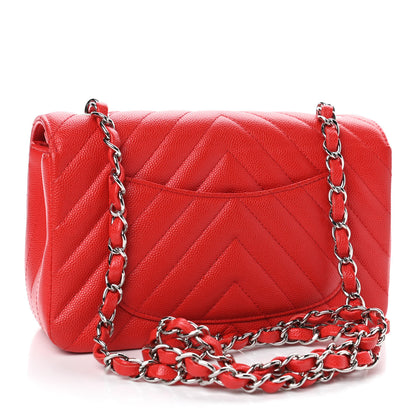 Chanel Caviar Chevron Quilted Mini Rectangular Flap Red 2 of 4