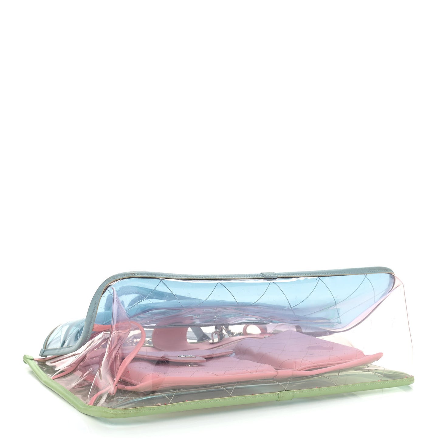 PVC Lambskin Stitched Medium Coco Splash Shopping Bag Blue Green Pink