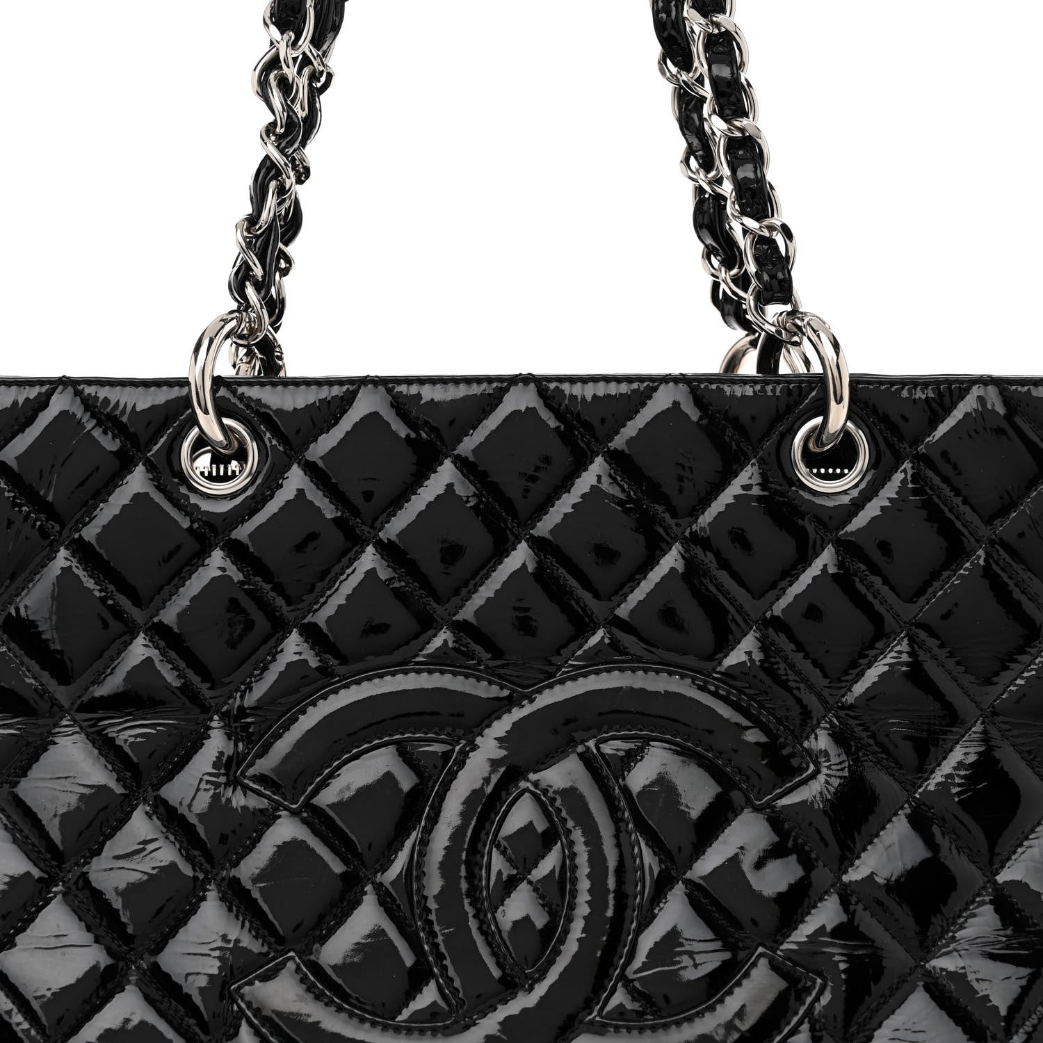 Chanel Patent Quilted Grand Shopping Tote GST Black 8 of 12