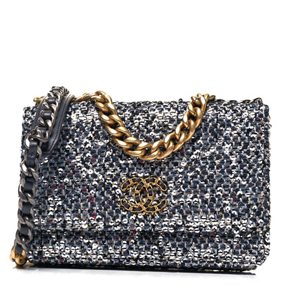 Chanel Sequin Quilted Chanel 19 Wallet On Chain WOC Silver 1 of 8
