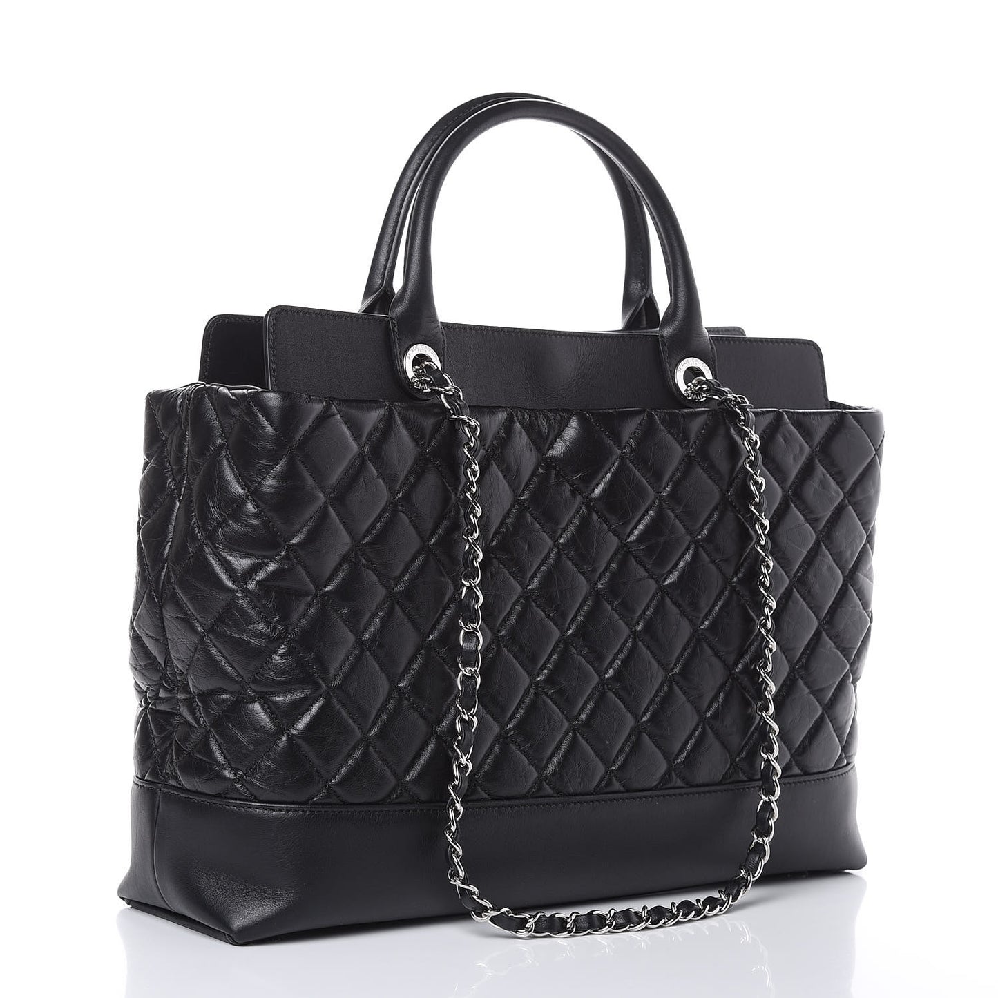 Aged Calfskin Quilted Be CC Tote Black