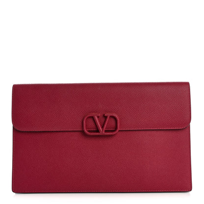 Valentino Garavani Grainy Calfskin Large Vlogo Clutch Raspberry 1 of 11