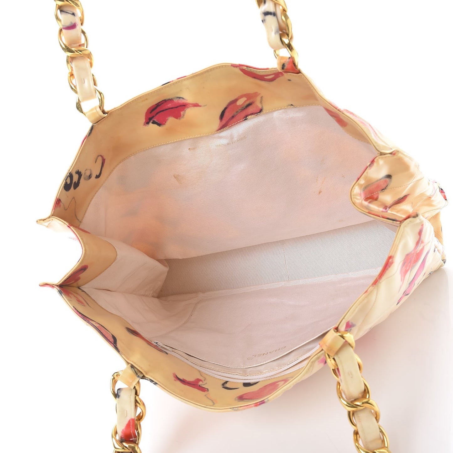 Coated Canvas Quilted Lips and Kisses Graffiti XL Tote Beige