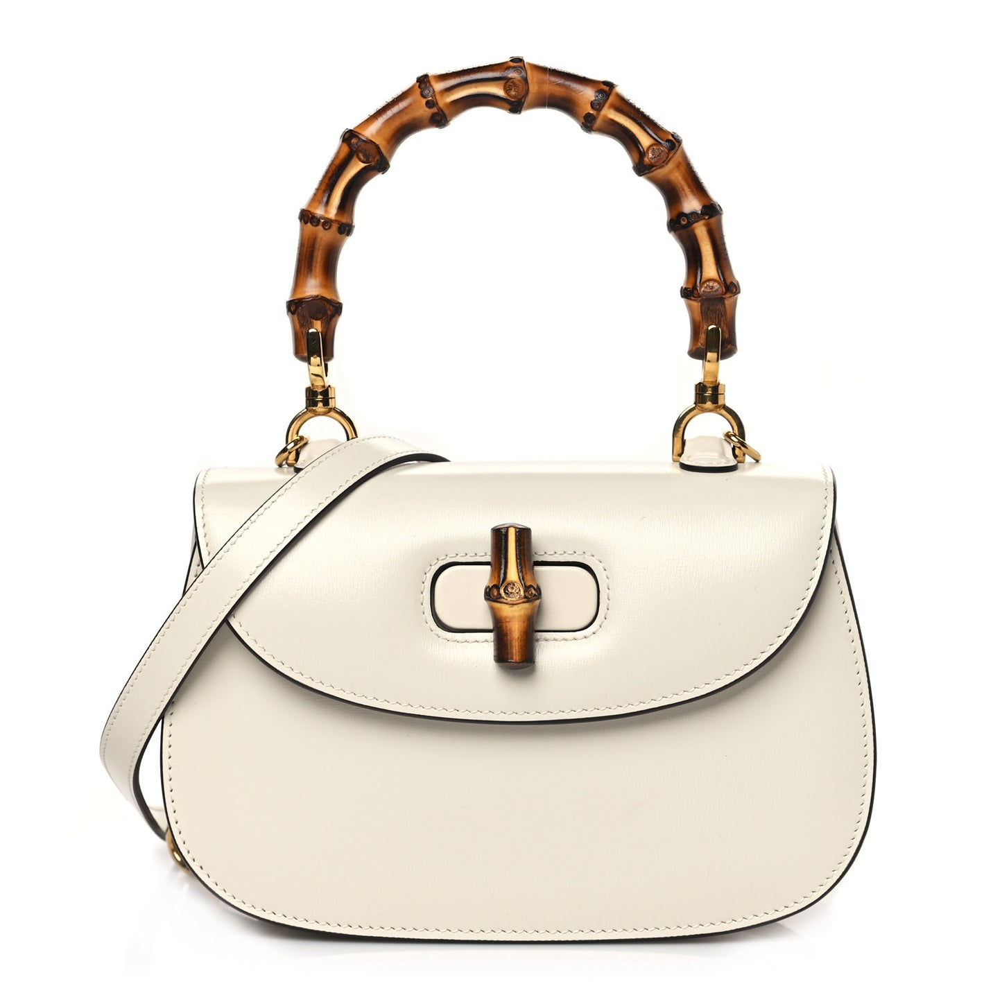 Boarded Dyana Lux Calfskin Web Small Bamboo 1947 Top Handle Bag Mystic White