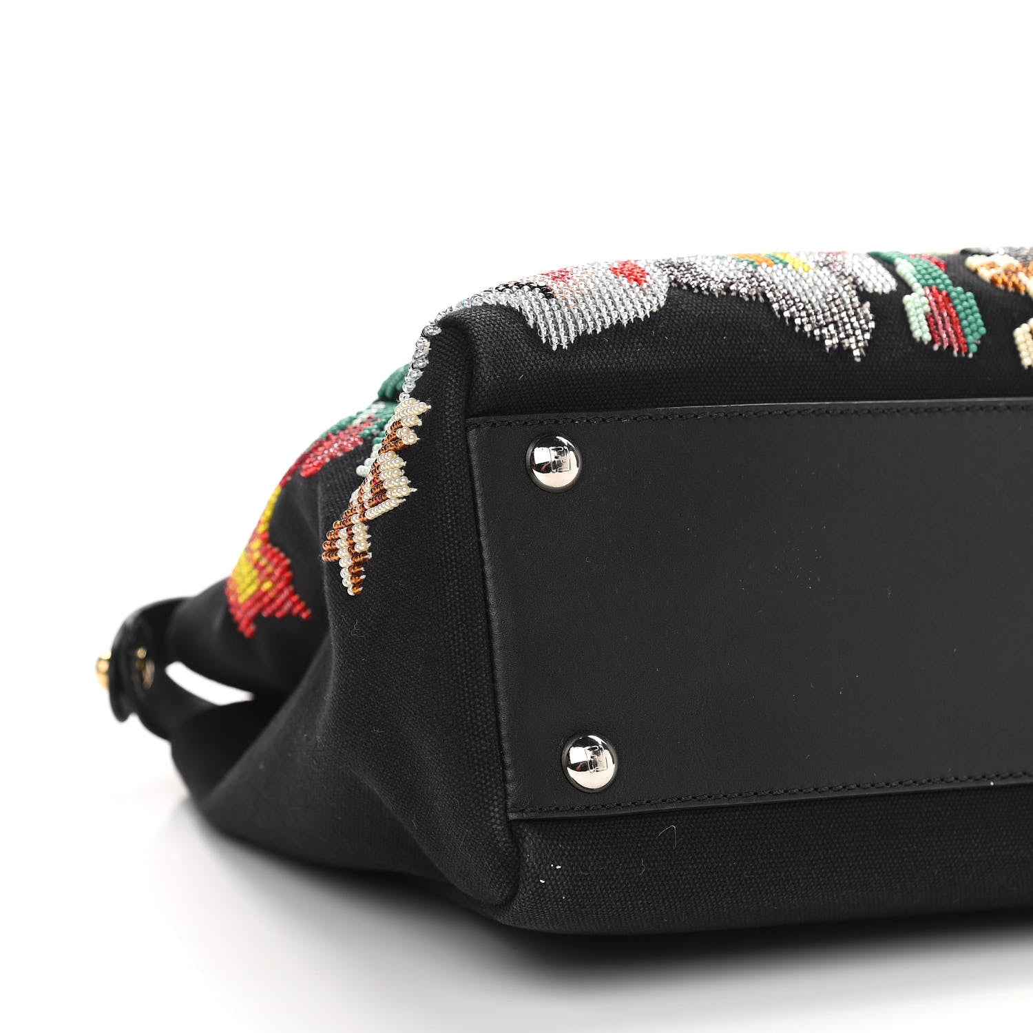 Fendi Canvas Beaded Floral Medium Peekaboo Iconic Satchel Black 4 of 10
