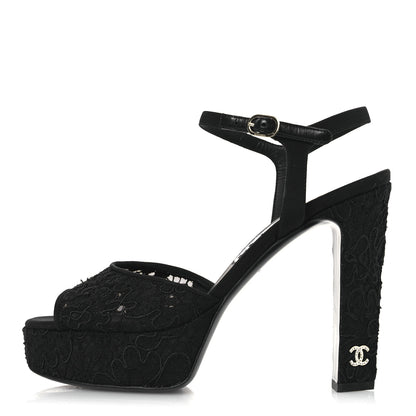Chanel Cotton Lace CC Platform Sandals 36.5 Black 1 of 13