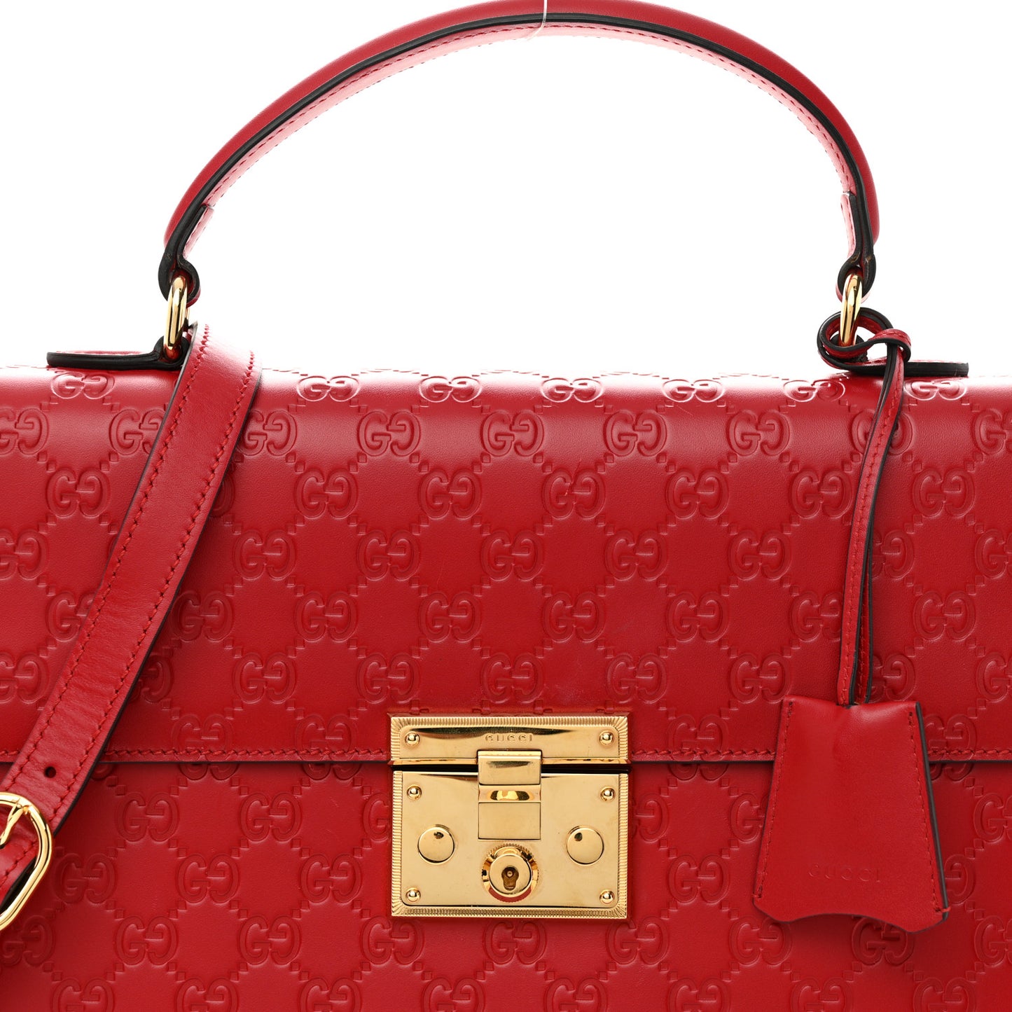 Guccissima Signature Medium Padlock Top Handle Bag Hibiscus Red