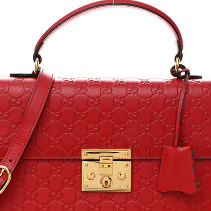 Gucci Guccissima Signature Medium Padlock Top Handle Bag Hibiscus Red 8 of 11