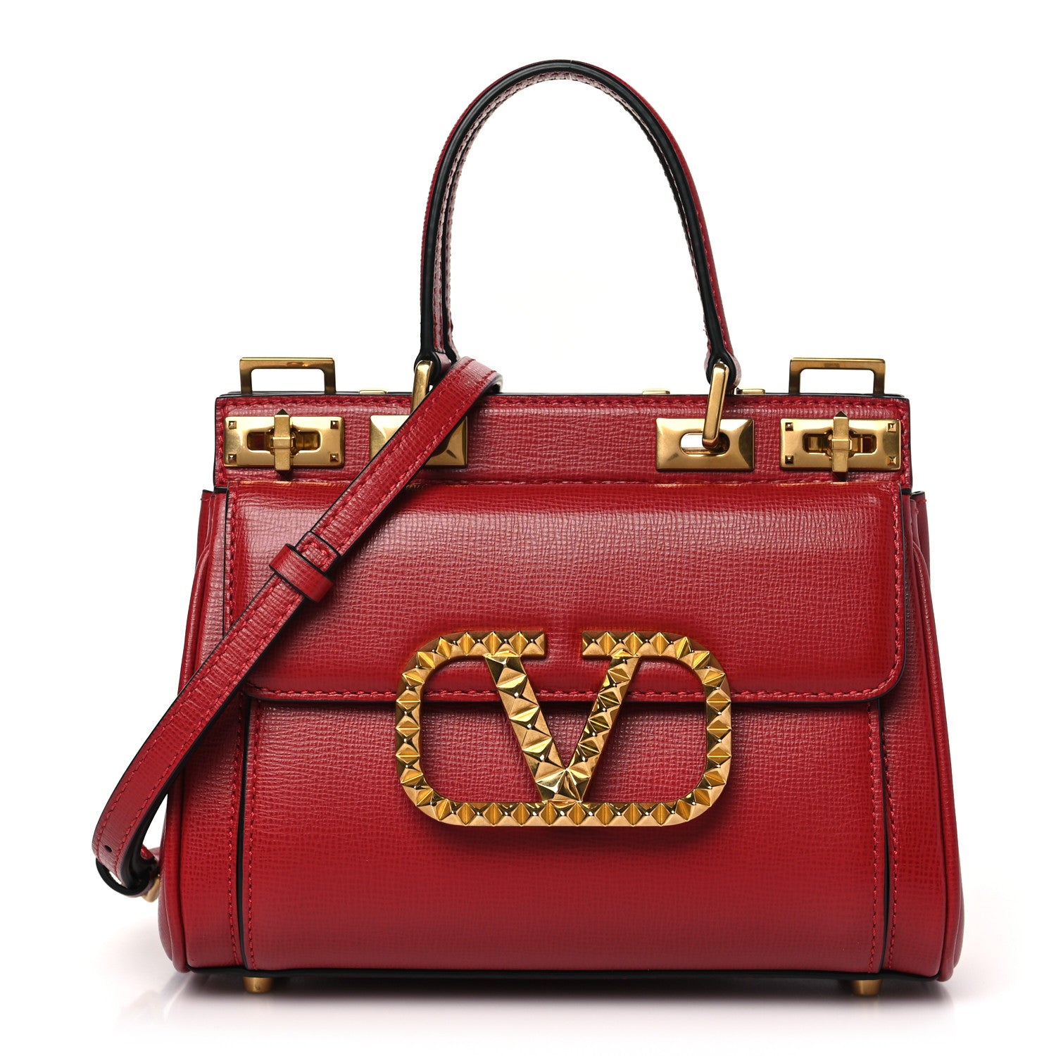 Valentino Garavani Grainy Calfskin Mini Rockstud Alcove Top-Handle Bag Rouge Pur 1 of 8