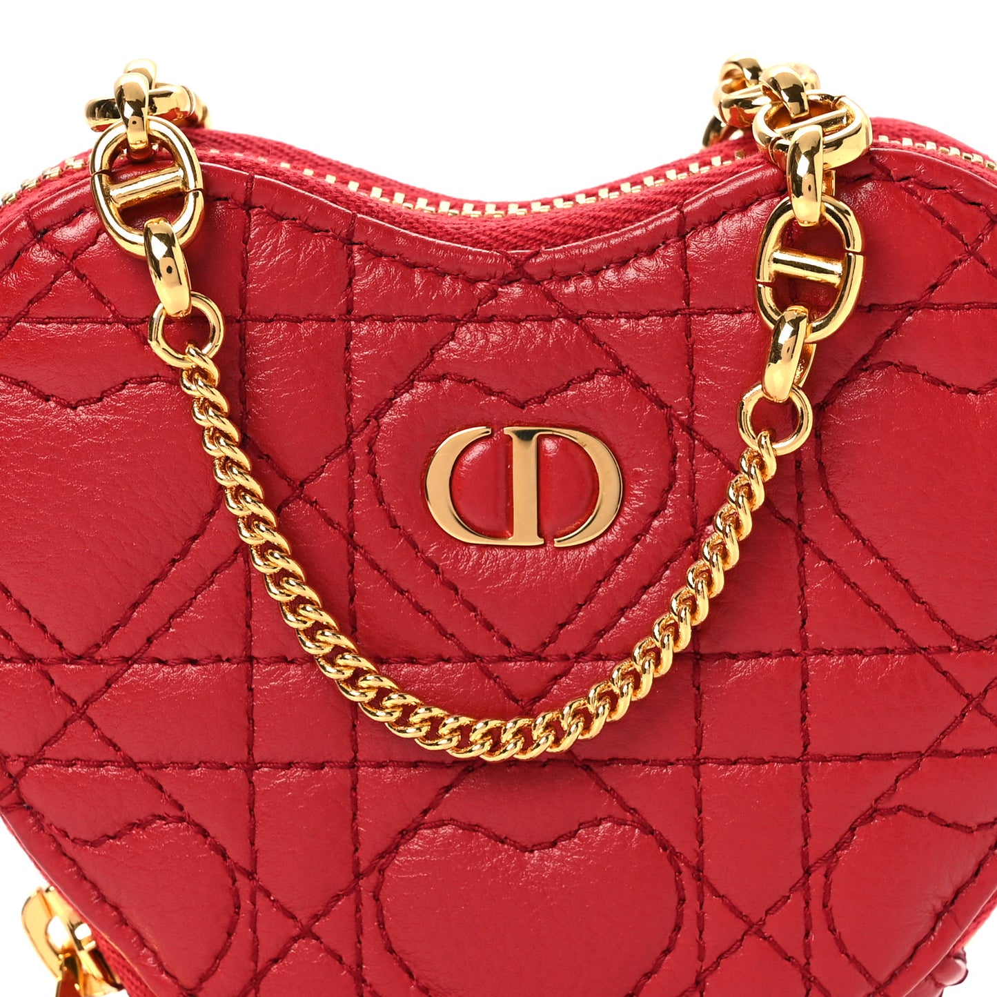 Calfskin Cannage Dioramour Caro Heart Pouch With Chain Bright Red