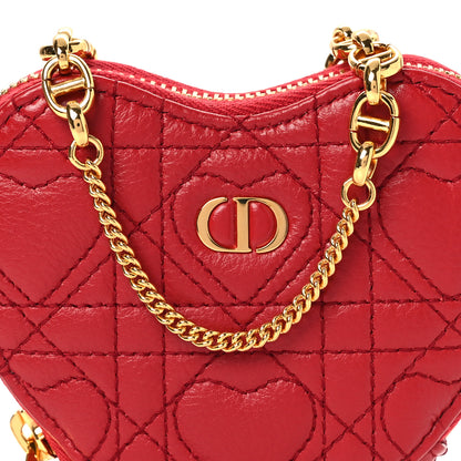 Christian Dior Calfskin Cannage Dioramour Caro Heart Pouch With Chain Bright Red 8 of 12