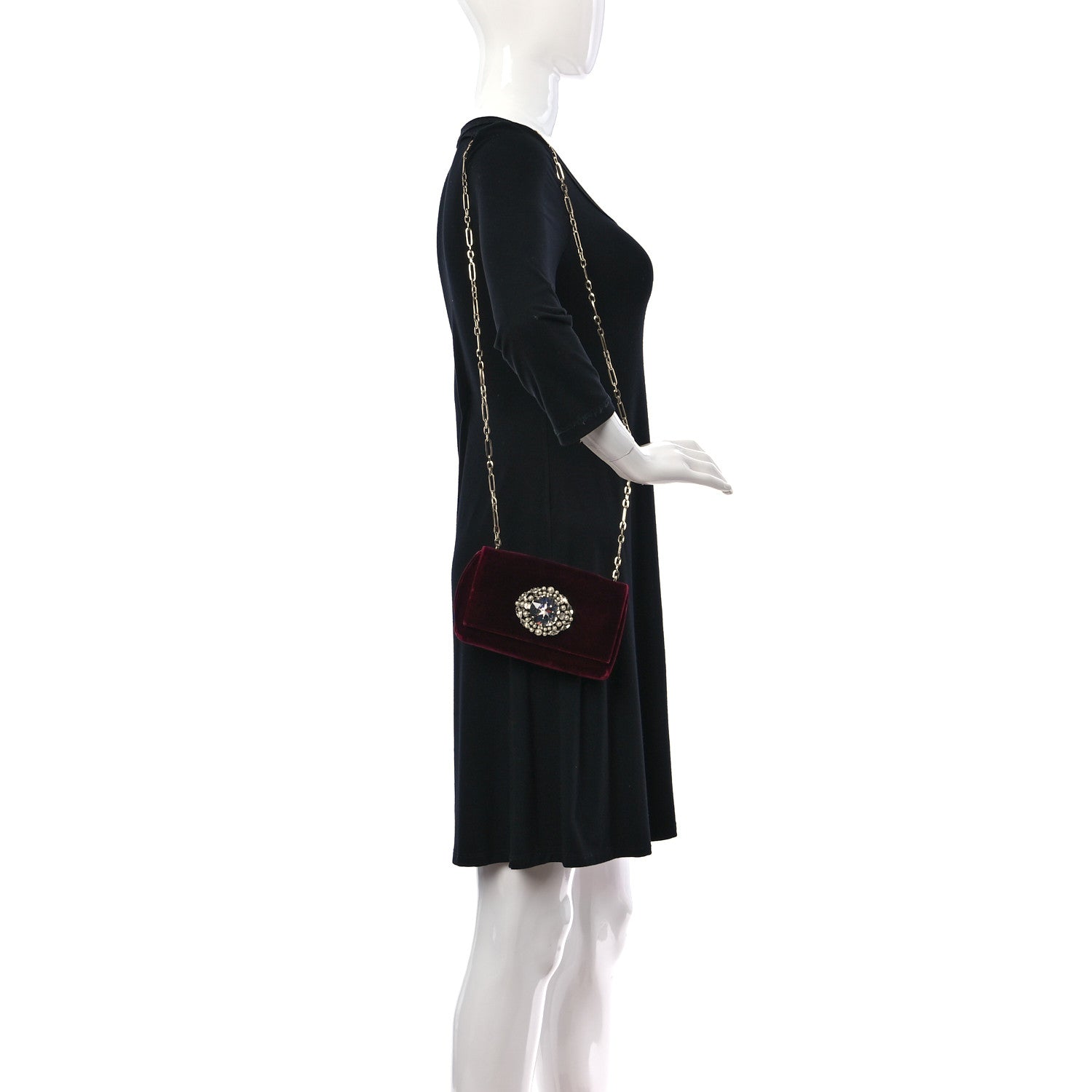 Jimmy Choo Velvet Crystal Pearl Shoulder Bag Burgundy 2 of 9