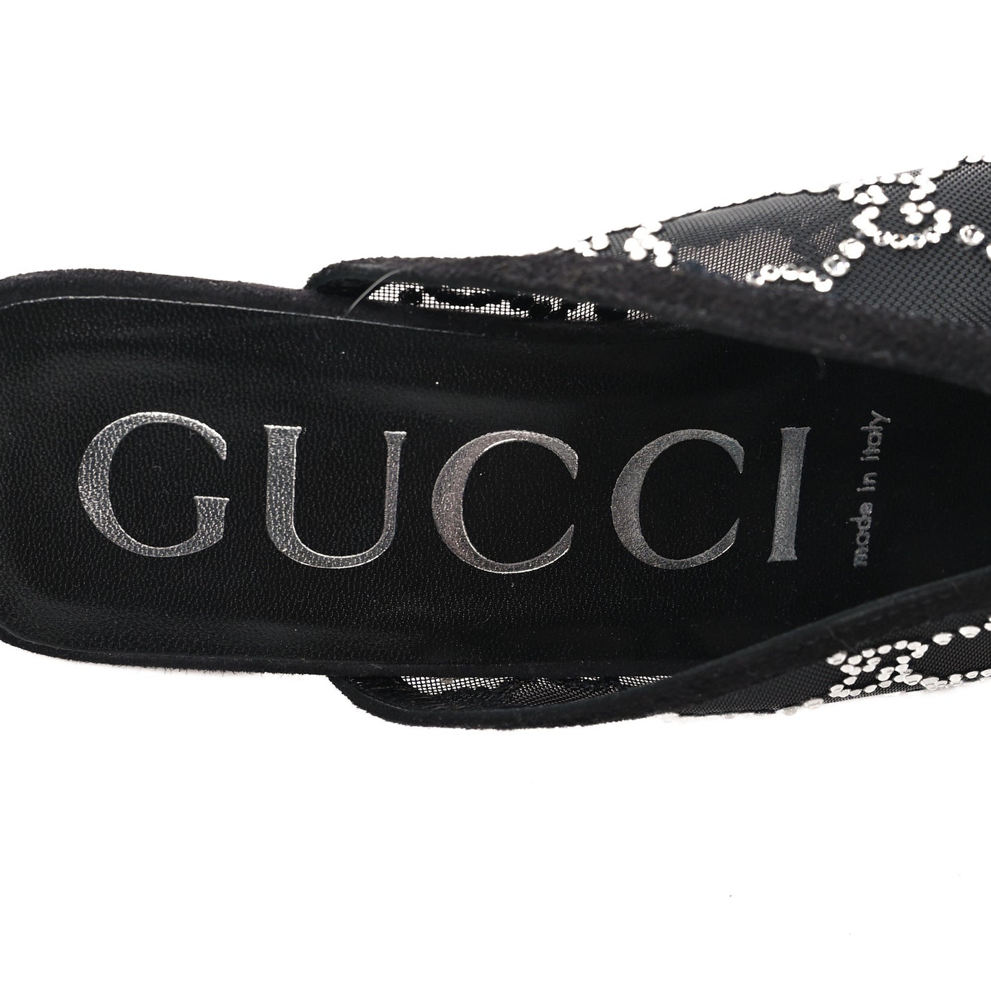 Tela Retino Kid Scamosciato Crystal GG Monogram Square G 95mm Slide Sandals 38 Black