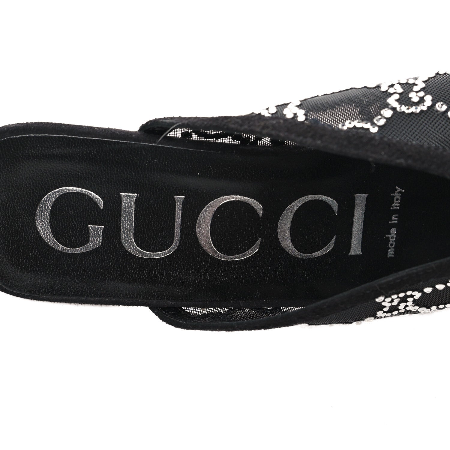 Gucci Tela Retino Kid Scamosciato Crystal GG Monogram Square G 95mm Slide Sandals 38 Black 7 of 8