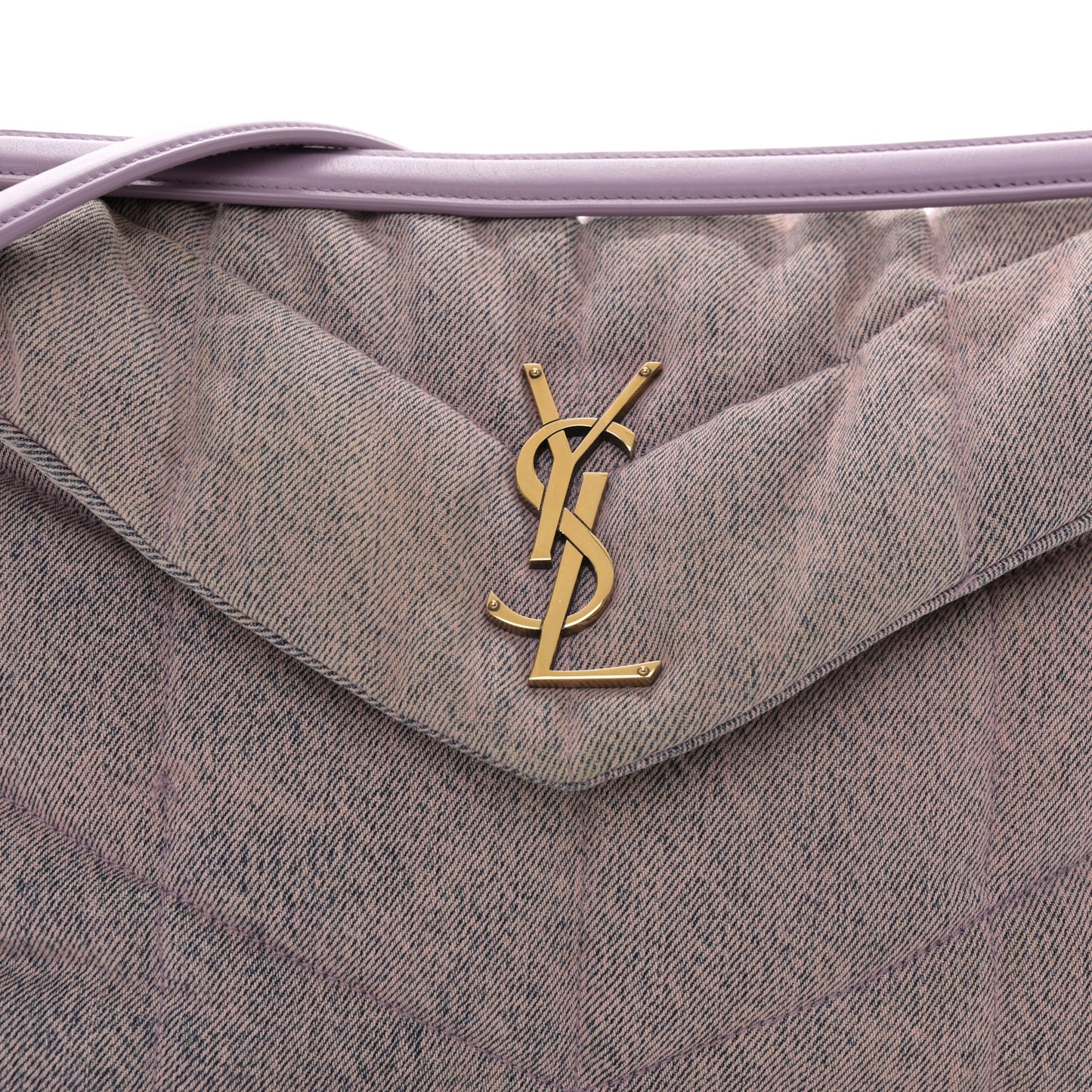 Denim Quilted Medium Loulou Puffer Monogram Chain Satchel Bleached Lilac