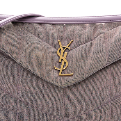 Saint Laurent Denim Quilted Medium Loulou Puffer Monogram Chain Satchel Bleached Lilac 8 of 11