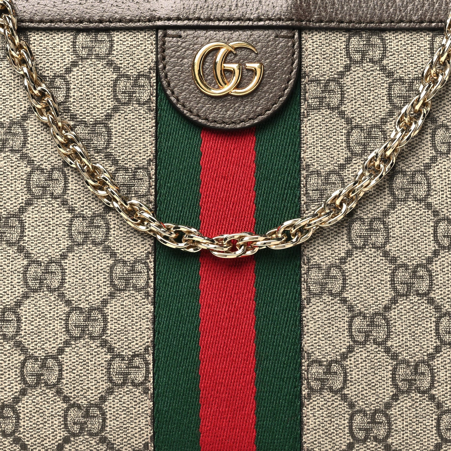 GG Supreme Monogram Web Medium Ophidia Chain Shoulder Bag Brown