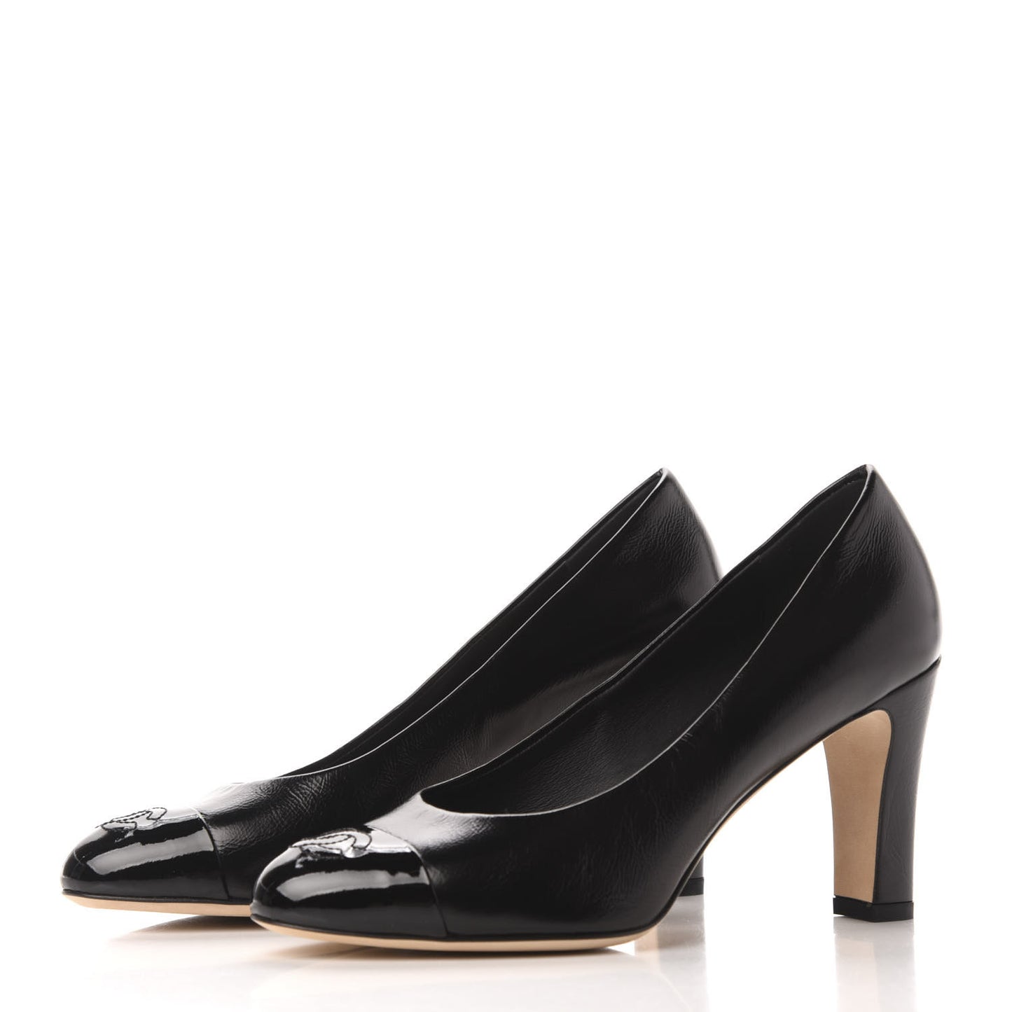 Crumpled Calfskin Patent Cap Toe CC Pumps 36.5 Black
