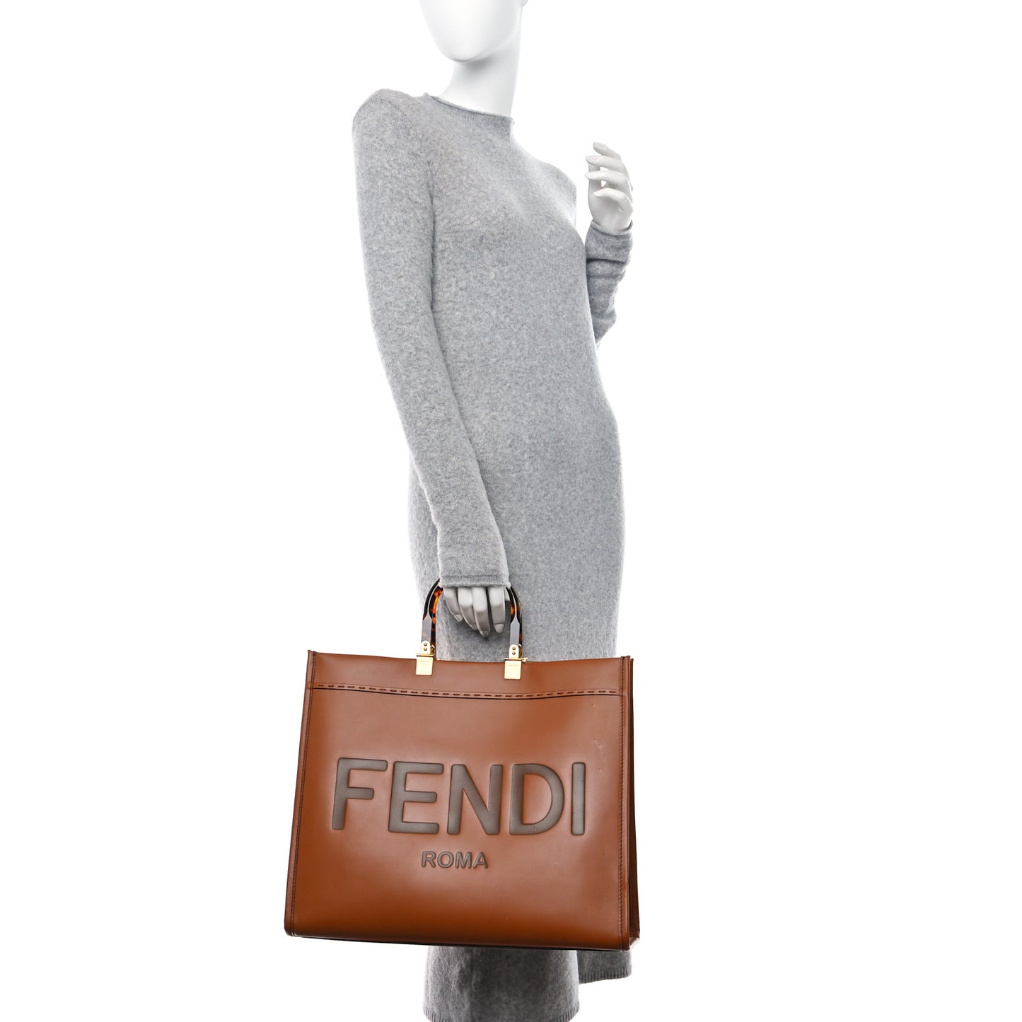 Vitello King Plexiglass Large Fendi Sunshine Shopper Tote Cuoio