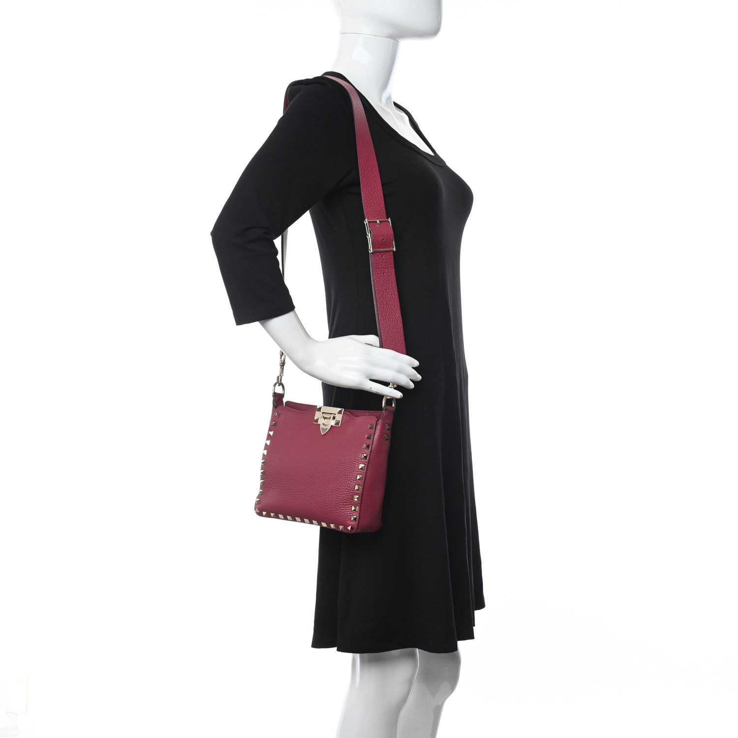 Valentino Garavani Pebbled Calfskin Mini Rockstud Flip-Lock Messenger Bag Raspberry 2 of 8