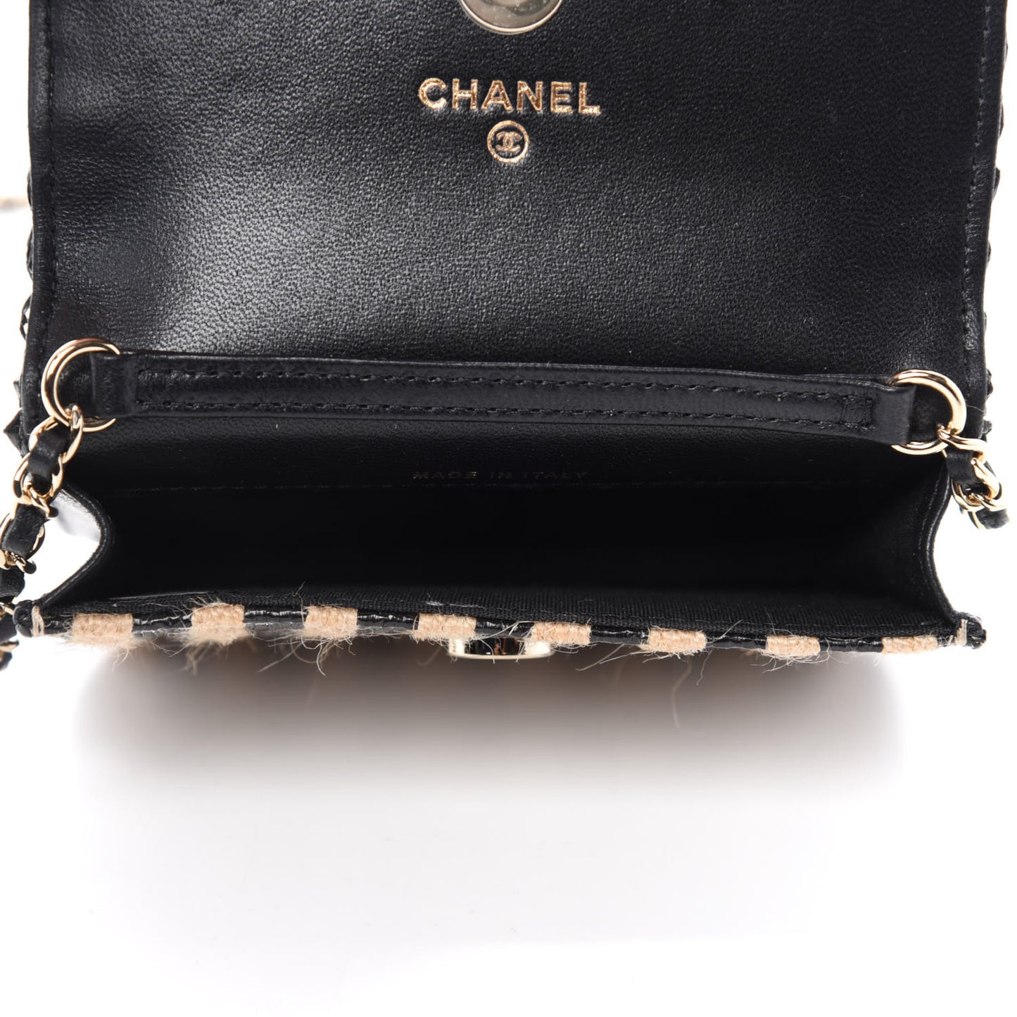 Raffia Jute Striped Belt Bag Black Beige