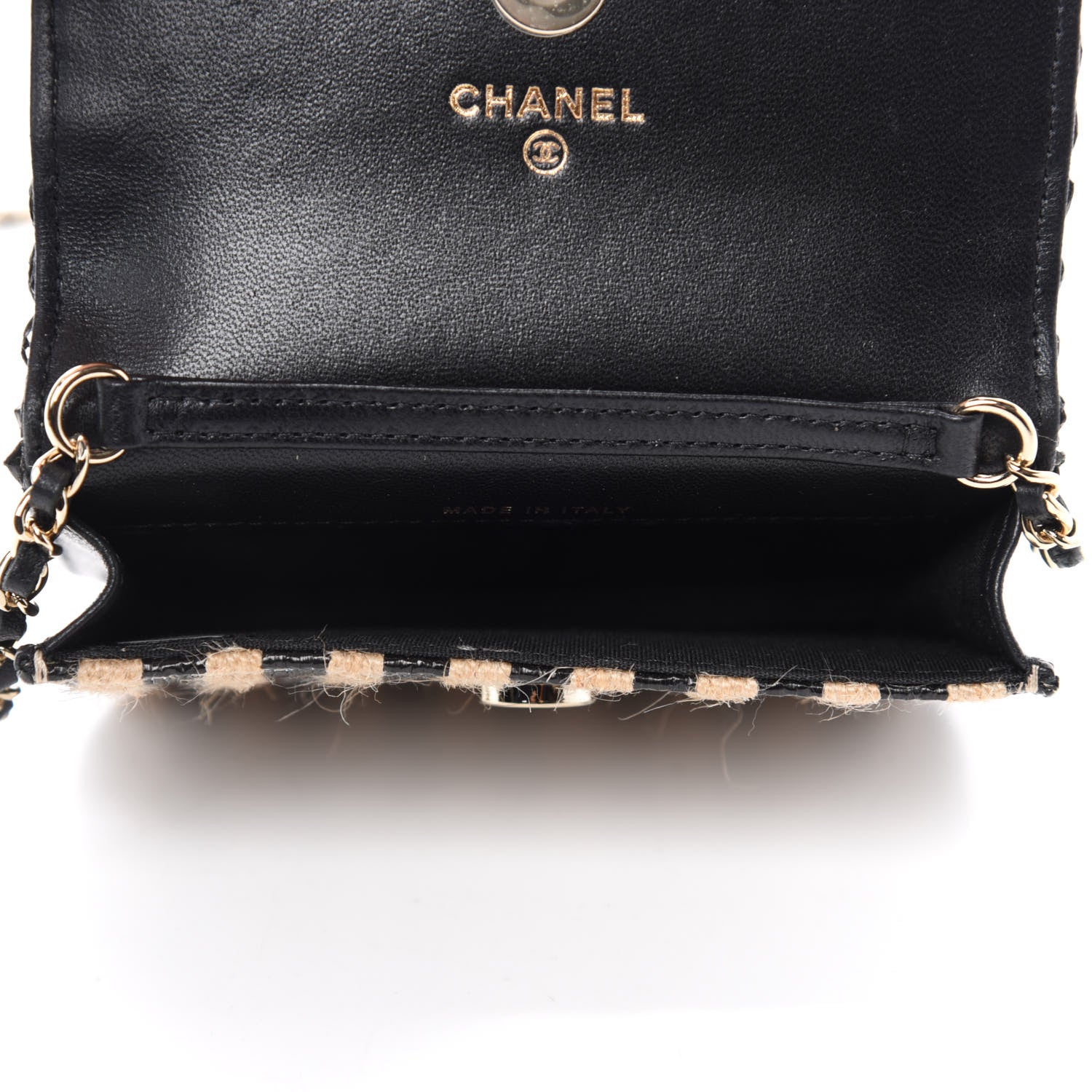 Chanel Raffia Jute Striped Belt Bag Black Beige 5 of 11
